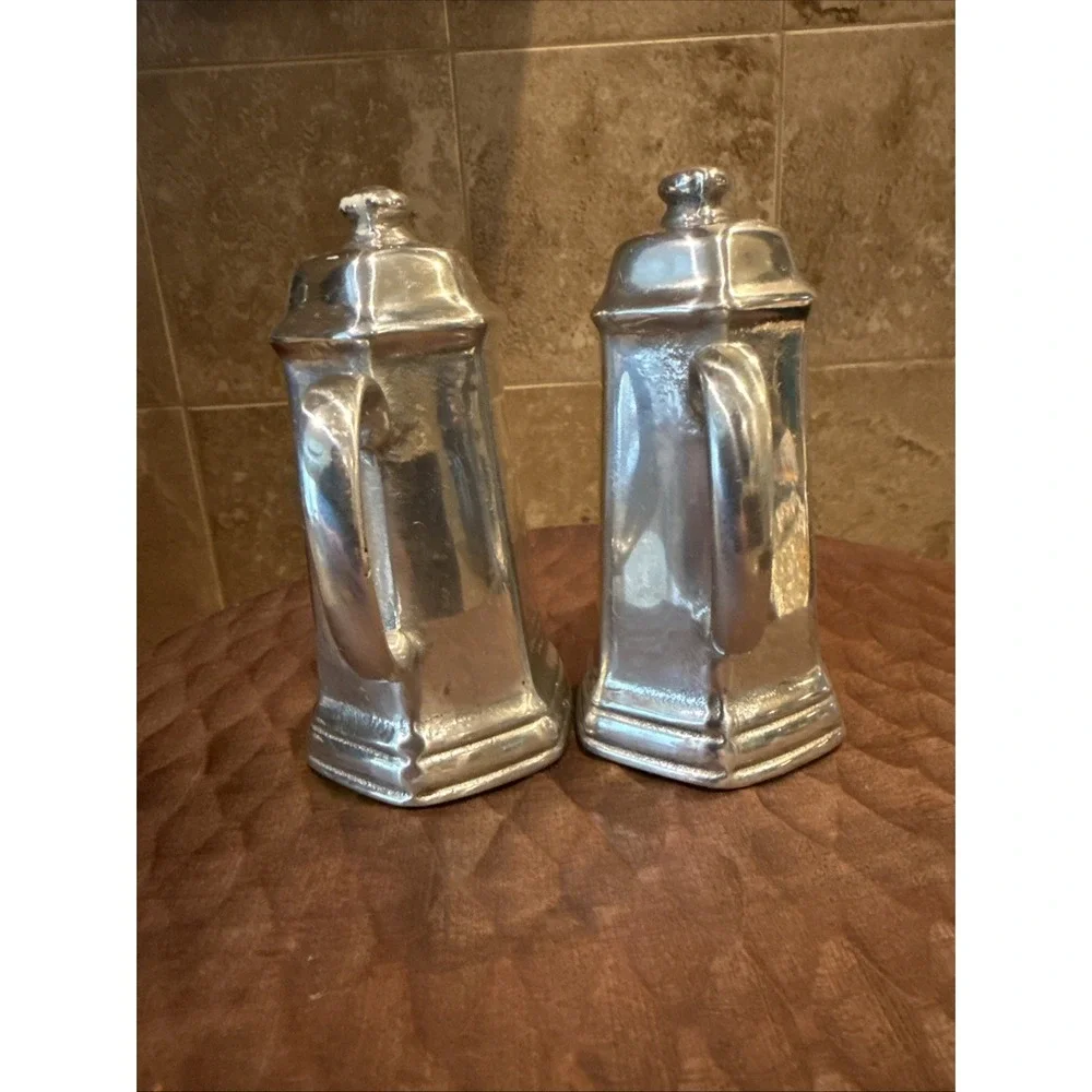 Wilton Pewter Salt & Pepper Shakers Vintage 4.5 Made In USA Set of 2 Vintage MCM